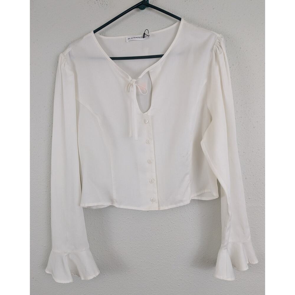 New Black Friday sz 16 Cream Blouse buttons long sleeves 2148